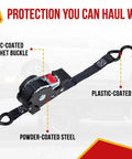 Auto Retract 1 Inch By 12 Foot No-Ratchet Ratchet Straps With Coated S Hooks For Motorcycles ATVs And Bikes showcasing parts