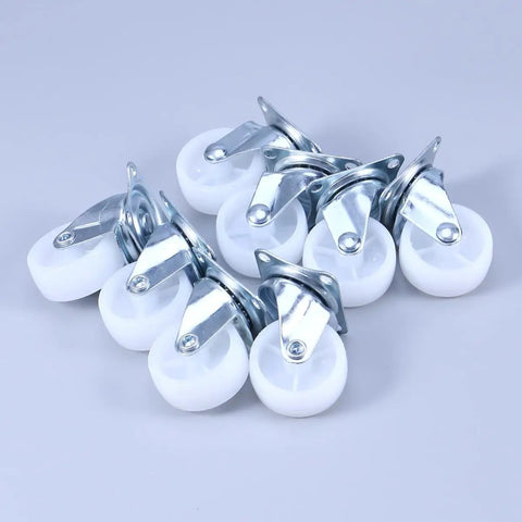 Inch Swivel Caster Universal Brake Wheel for Furniture, PP 8 Pcs, sturdy wheels with metal brackets and smooth white rollers.