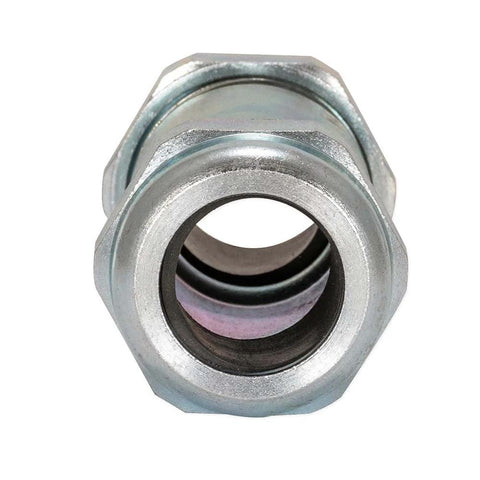 Front view of Eastman compression coupling, 4-1/8 in long, 3/4 in IPS, galvanized steel