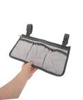 Gray Bed Rail Organizer Bag With Adjustable Strap And Four Storage Pockets Gray Bedside Hanging Caddy With Zippered Phone Pocket