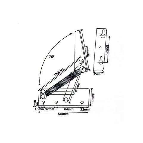 Technical diagram of Beefy Heavy Duty Folding Spring Hinge For Cabinets And Couches Cold Rolled Steel Build Supports Up To 13.2 Pounds