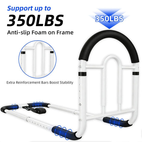 Adjustable Bed Rail With Non Slip Handle And Handy Storage Pocket For Seniors, super sturdy bed cane frame detail