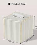 White Leather Tissue Box Cover With Gold Tone Edging, Modern Cube Vessel for Bathroom, Bedroom, Living Room or Office