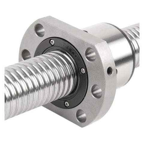 Close-up view of Heavy Duty C5 SFU3205 Ball Screw Nut Assembly With Precision CNC Milled Ends for linear motion applications.