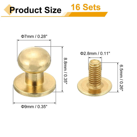 Dope 16 Piece Ball Head Stud Screw Back Rivet Set For Leather Craft Nipple Rivets 7mm Round Head Details and Dimensions