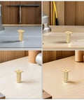 Adjustable Round Aluminum Furniture Legs With Rubber Pads, 4 Pack on wooden and metal tabletop settings.