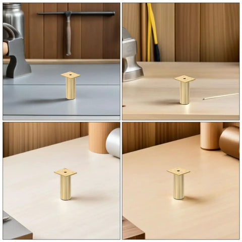 Adjustable Round Aluminum Furniture Legs With Rubber Pads, 4 Pack on wooden and metal tabletop settings.