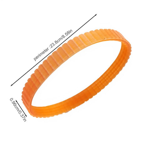 Orange drive belt replacement for electric planer and woodworking tools with flexible grip design, 23.8cm perimeter.