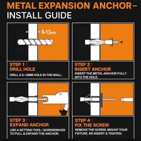 Metal expansion anchor install guide for Heavy Duty Hollow Wall Anchors Kit For Drywall Multi Size Screw Set