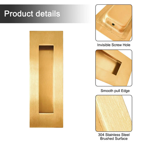 Recessed Finger Flush Pulls With Edge Pull For Pocket Doors, Closet Doors, Sliding Doors And Barn Doors, Stainless Steel Hardware In Gold Finish, 4.72 Inch Long, Rust Resistant, Pop Up Design For Easy Activation And Smooth Operation.
