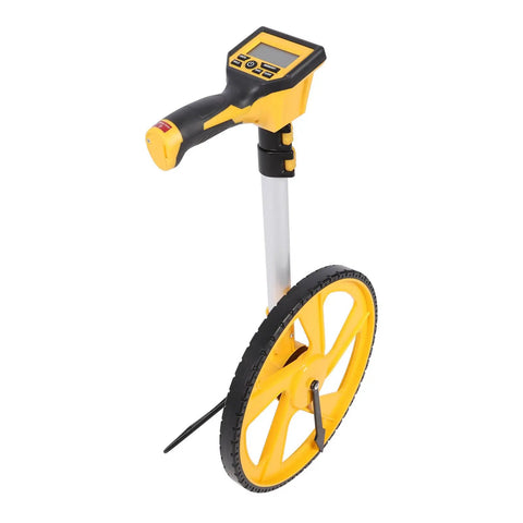 Distance Measuring Wheel with Backlit Digital Display, Telescopic Swing Measurement Tool, yellow wheel and handle design.