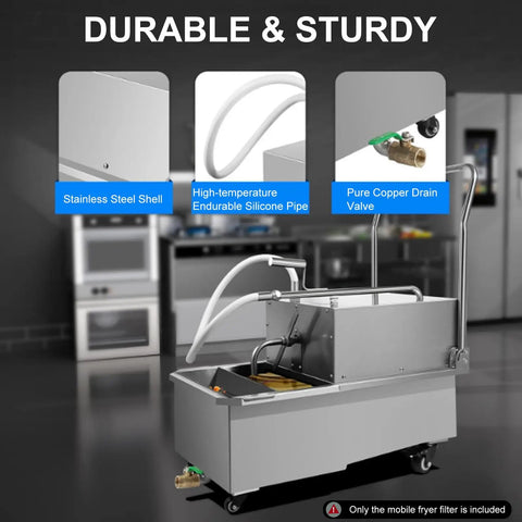 Upgrade Your Kitchen Game With This Heavy Duty Commercial Fryer Filter Machine, featuring stainless steel shell and silicone pipe.