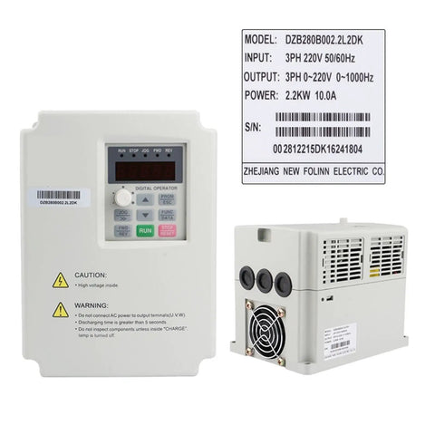 2.2kW VFD Inverter For CNC Machines, 220V 1-Phase Or 3-Phase Input, front panel display and side view cooling fan