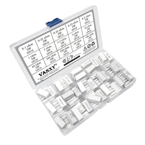 75 Piece 5W Ceramic Cement Resistor Kit With Axial Leads White Wirewound Power Resistors Covering 0.1R Through 10K Ohm for electronics
