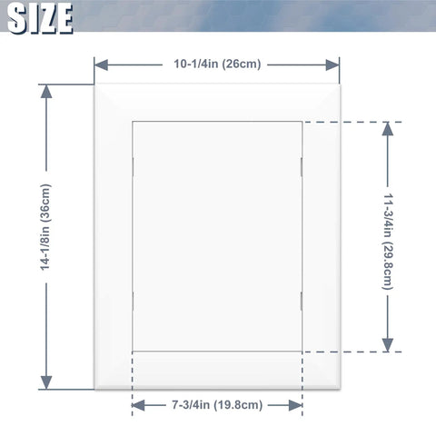 Heavy Duty Self Adhesive Access Panel For Drywall 8 By 12 Inch dimensions diagram showing measurements in inches.
