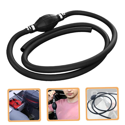 Durable Transfer Hose Pump Siphon Kit For Cars And Equipment, Quick Hand Pump For Gasoline, Fuel And Oil, Easy Liquid Transfer, Optimizes Flow And Makes Siphoning A Breeze. Black hose with hand pump and clamp fittings