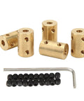 Premium Five Piece RC Brass Shaft Coupling Kit For 5Mm To 5Mm Universal Motor Connectors featuring four brass sleeves and twenty grub screws.