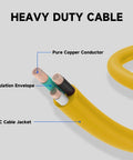 Heavy Duty 50 Feet 12/3 SJTW Outdoor Extension Cord NEMA 6 20 P R 20A 250V Yellow 12 Gauge Copper Power Cable For Indoor And Outdoor Use Tools And Equipment Weatherproof And Rugged T Blade Female Connector close-up of copper conductors and PVC jacket