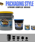 Heavy Duty Lithium Complex Grease NLGI 2 EP High Temp Multi Purpose Lubricant in various sizes with blue formula packaging.