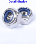 Two Pack M14 X 1.5mm Stainless Steel Nylon Insert Lock Nuts, Silver, close-up view showcasing heavy duty construction