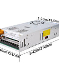 48V Variable DC Power Supply 0-48V 10A 480W AC to DC Converter with precise dimensions and metal casing for lab bench use