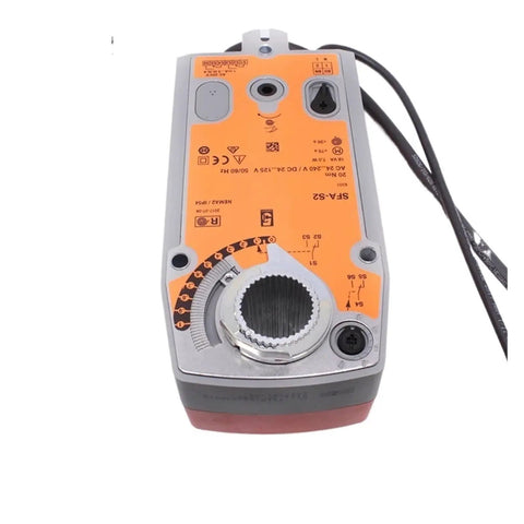 Top Tier 20Nm 24V AC DC Electric Actuator With Emergency Bypass Function showing wiring and adjustment dial for HVAC systems.