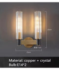 Clear Crystal LED Wall Sconces Brass for Parlor Dining Bedroom Wall Lights E14 Bulb Modern Lamp Indoor Decor Staircase, double lamp design.