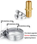 Solid Brass Garden Hose Repair Kit With Three Quarter Inch Barb Fittings And Six Stainless Clamps Durable Hose Connector Set For Quick Leak Fixes Three Piece Assembly Rustproof Easy Install close-up of 304 stainless clamps and brass fitting
