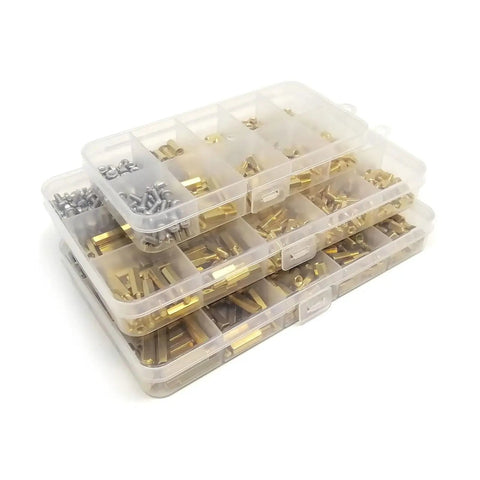 Pro Grade Brass Copper PCB Standoff Hex Spacer Kit For Electronics DIY M2 M2.5 M3 M4 Sizes With Nuts Washers Pillars Screws 680 Piece Set Built For Makers And Tinkerers in organizer boxes
