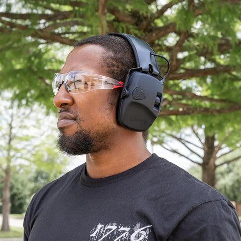 Electronic Hearing Protection Earmuffs NRR 22 DB Rating 5X Sound Amplification Shooting Range Instant 2MS Activation Headphones Straight Up Game Changer Locking Into Ambient Vibes Keeping Range Sessions Dope Safe