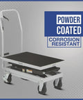 Rock Solid Hydraulic Lift Table Cart Two Speed Rolling Work Platform Supporting Five Hundred Pounds With No Sweat Height Adjustments For Busy Warehouses And Garages with powder-coated design.