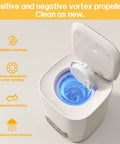 Portable Fully Automatic Washing Machine With LCD Touchscreen Auto Cycle One Click Operation No Sweat Cleanup For Dorms Apartments And RV Travel 9L Compact Washer showing vortex propellers and water washing.
