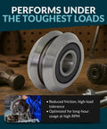 8 Pack Rubber Sealed V Groove Roller Ball Bearings 3/8 Inch RM2-2RS Chrome Steel on workbench with tools