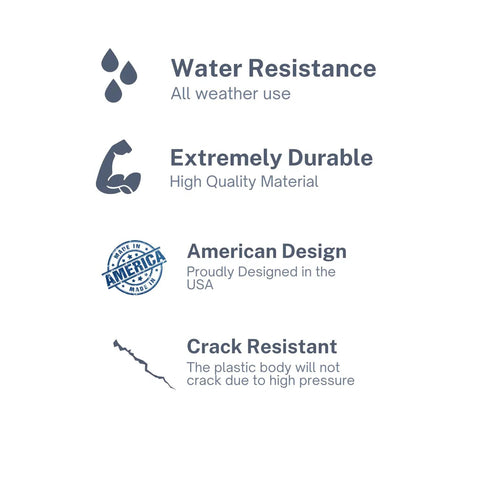 Features image showing water resistance, durability, American design, and crack resistance of Universal 48 Inch Pool Cleaner Hose Kit