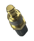 Close-up of brass engine coolant temperature sensor with threaded shaft and black plastic connector