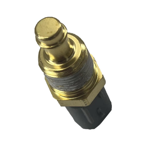 Close-up of brass engine coolant temperature sensor with threaded shaft and black plastic connector