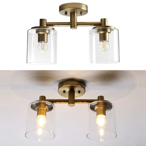2 Light Industrial Pendant Ceiling Light With Glass Shade Semi Flush Mount Fixture For Hallway Loft Kitchen Bar Living Room Dope Modern Farmhouse Decor