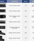 7 Piece O2 Oxygen Sensor Socket Set For Auto Repair With Premium Chrome Molybdenum Steel Black Oxide Finish Low Profile Six Point Sockets And Side Cutout Design For Hard To Reach Sensors, 1/2 and 3/8 drive