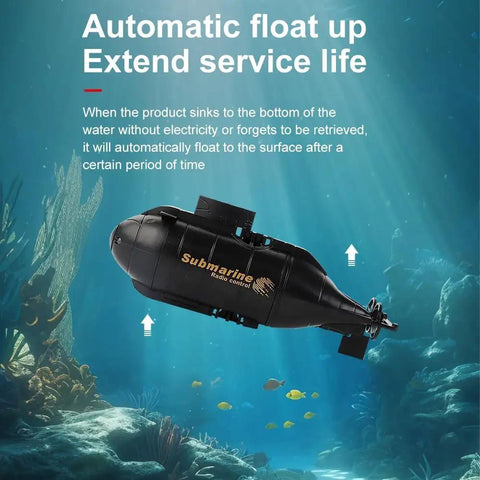 Mini RC Submarine for Kids With 6 Channel Remote Control Waterproof Diving Boat USB Charging Toy for Pool Bath Time Realistic Submarine Model for Boys and Girls floating underwater.