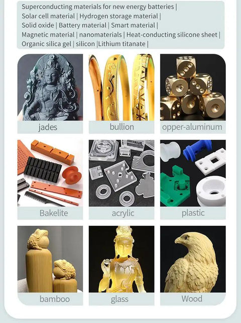 Materials suitable for Desktop 4 Axis CNC Engraving Machine for jade, wood, and metal jewelry with precision carving