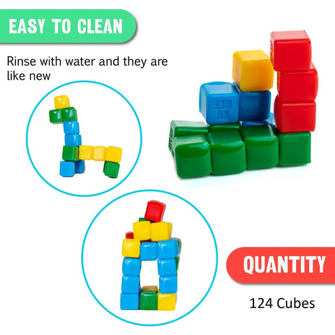 125 Pack Mini Sticky Stacking Cubes Four Color Set For STEM Hands On Building And Creative 3D Art Projects Kid Friendly Classroom And Home Decor Toy Blocks For Learning Fun, 1cm cubes, easy clean
