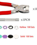 Colorful Snap Button Kit Set With 200 Sets, 5 Claw Buckles, 6 Inch Plier And Alloy Stick For Clothing, Leather Crafting, And Sewing Projects