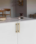Champagne Bronze Cabinet Pulls 5 Inch Center to Center 128mm Zinc Alloy Handles on White Kitchen Cabinets