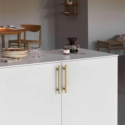 Champagne Bronze Cabinet Pulls 5 Inch Center to Center 128mm Zinc Alloy Handles on White Kitchen Cabinets