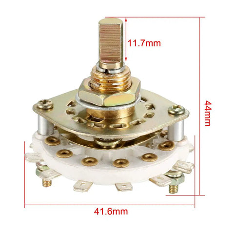 Band Selector Rotary Switch 2 Pole 5 Position 1 Deck With Knob And Mounting Nut 12 Pins, 9.7mm Mount Hole, 6mm Shaft, 11.7mm Shaft Length