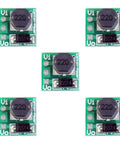 Ultra Tiny 0.9V To 5V DC-DC Boost Converter Module With 5V Output Up To 480mA, 150kHz Switching visible in a group of five modules