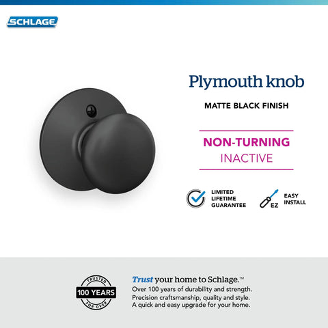 Plymouth Non Turning Dummy Door Handle Matte Black One Sided Decorative Door Knob Surface Mounted No Bore Holes For Inactive Doors