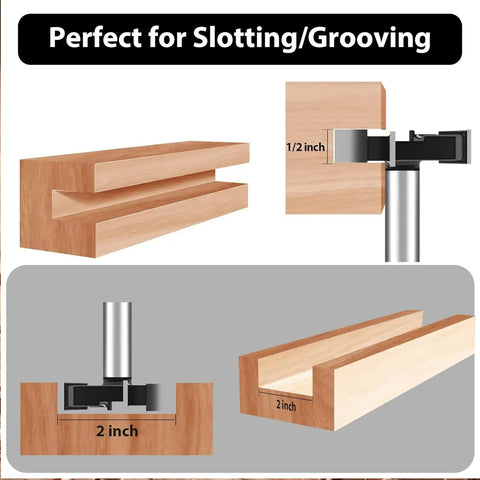 Pro Grade Spoilboard Surfacing Router Bit for Woodworking Pros Half Inch Shank 2 Inch Cutting Diameter in slotting and grooving use