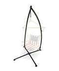 Durable Outdoor Hammock Swing Stand With Rust Resistant Steel showing X base design and hanging chair indoors