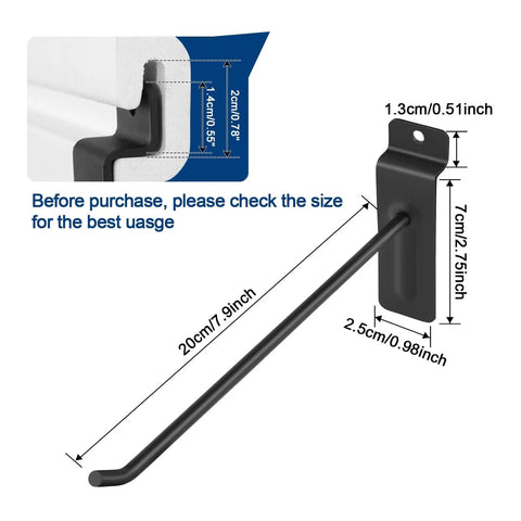 Heavy Duty 8 Inch Slatwall Panel Hooks 96 Pack Black Powder Coated 5mm Thick Bar With 45 Degree Angled Tips Prevent Slips And Rust